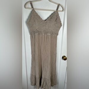 Elegant Tan Crochet Top Dress
